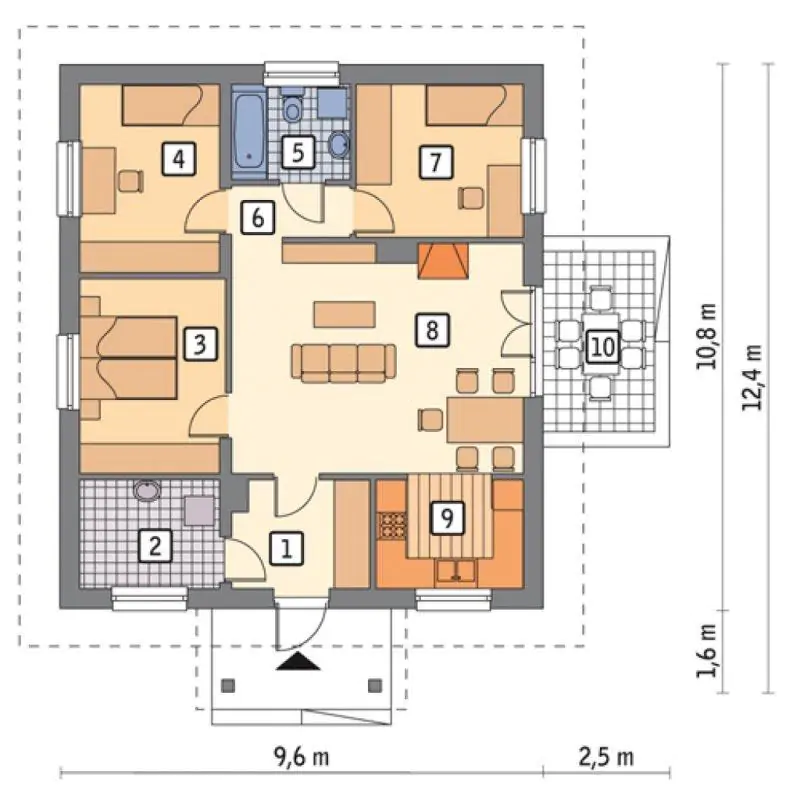 Функциональная планировка с квадратными комнатами без коридоров