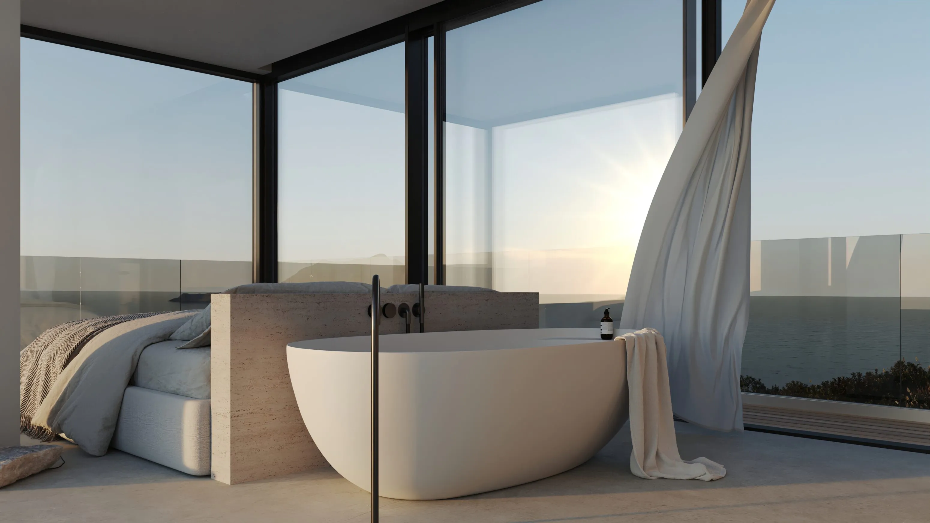 Cote d'Azur Villa спальня-ванная комната вид сзади