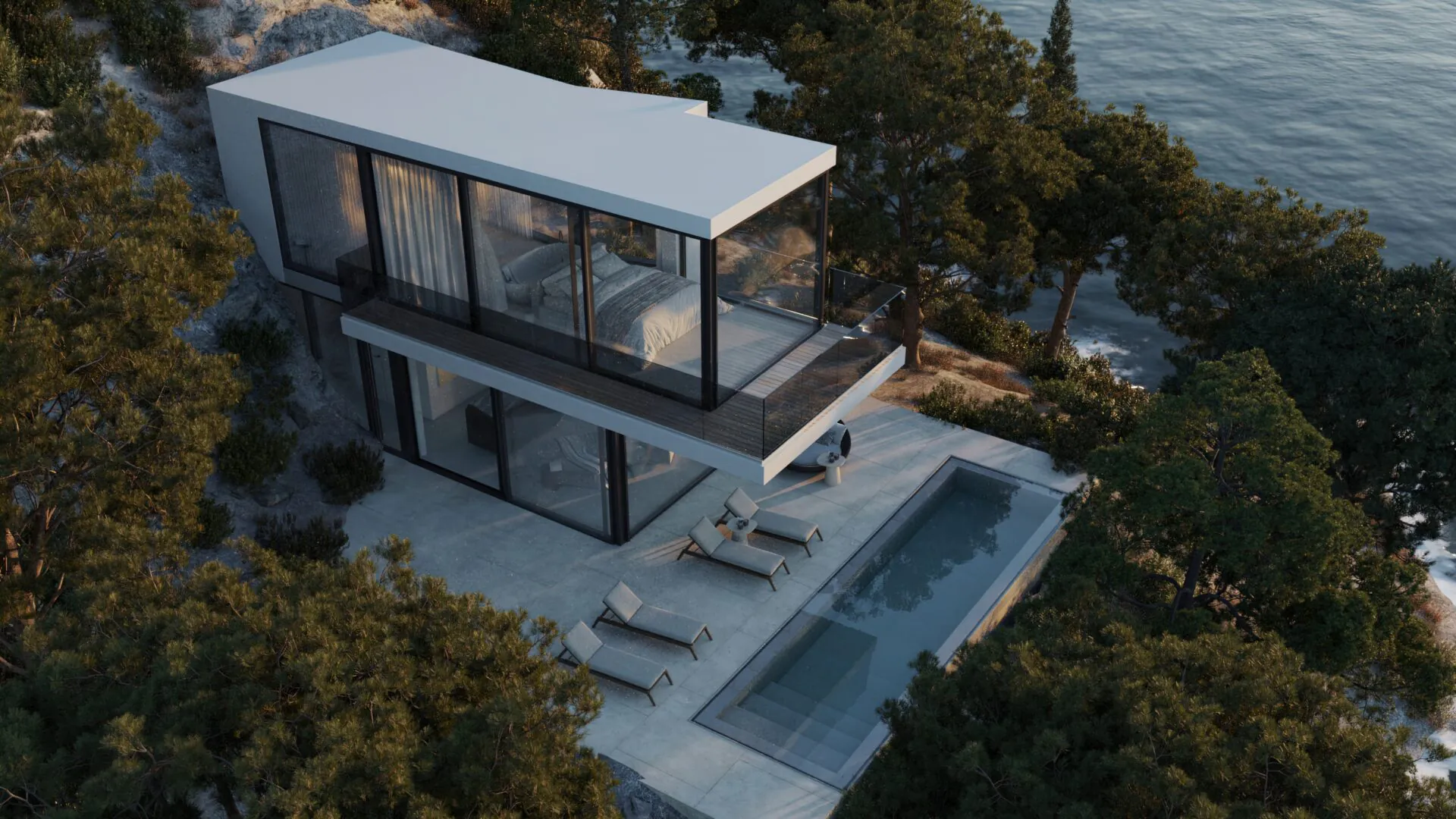 Cote d'Azur Villa вид сверху на дом и побережье