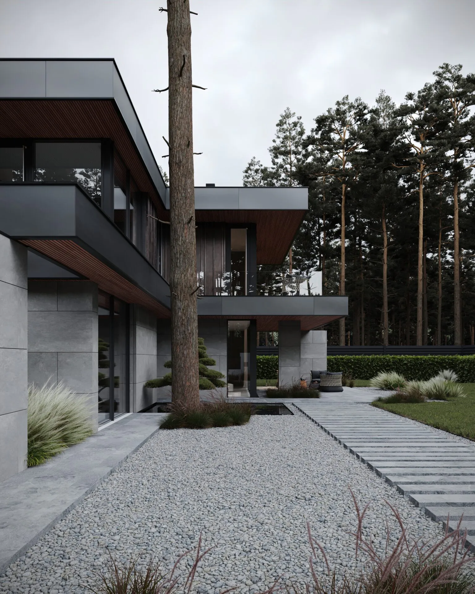 Villa Pine, вид на вход и патио крупным планом